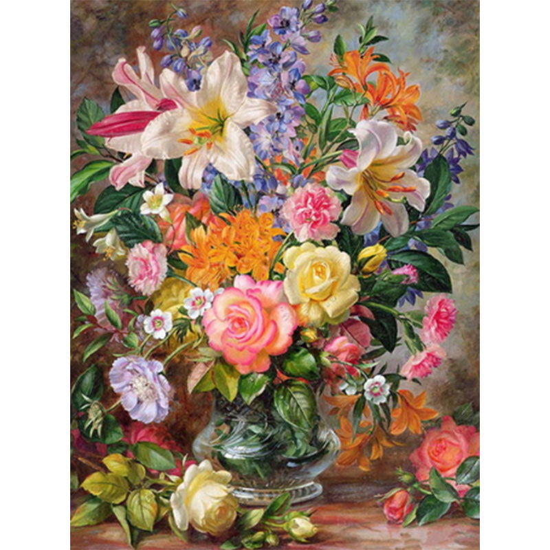 Multicolor Flowers in a Transparent Vase