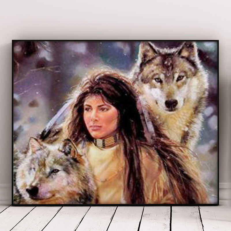 Beautiful Woman And Wolves