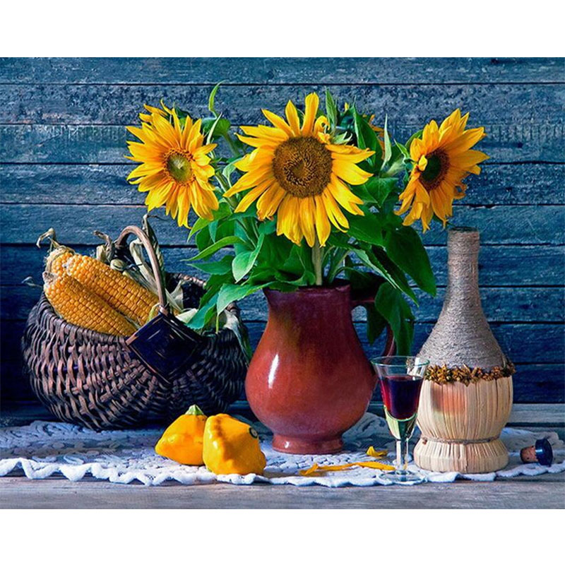Brown Vase and Yellow Flowers