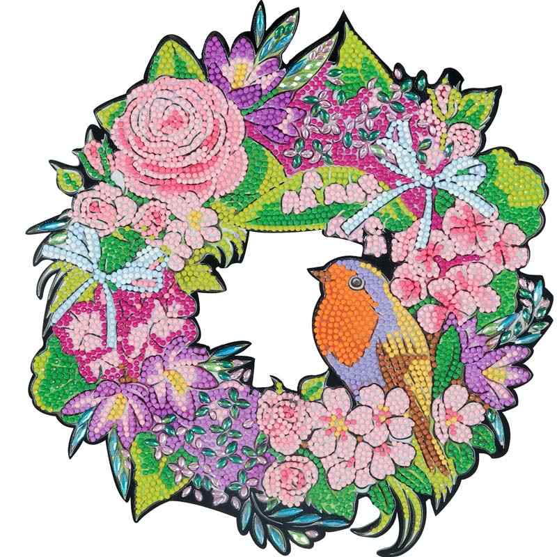 Sparrow and Flowers - Diamond Painting Wreath