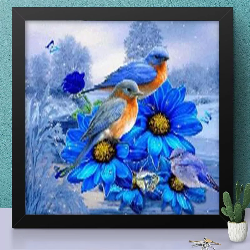 Birds on Blue Flower