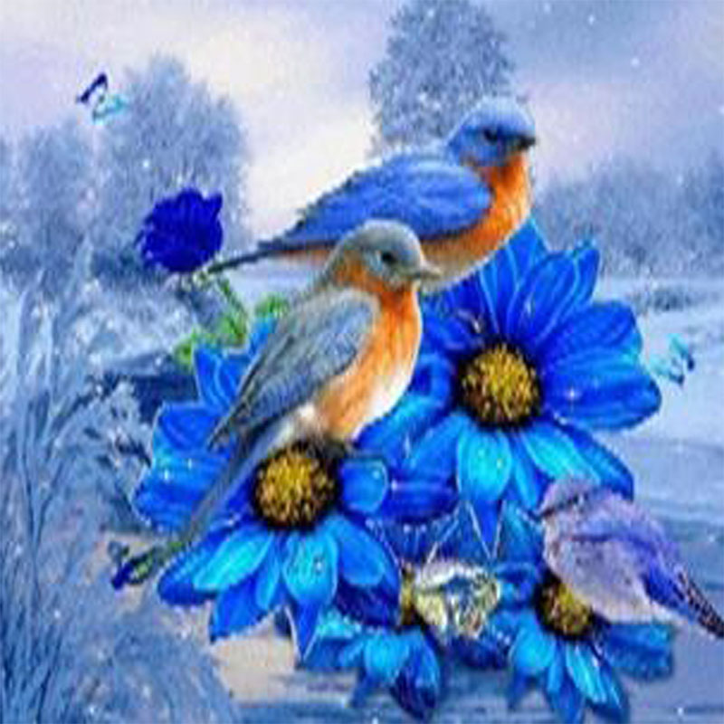 Birds on Blue Flower