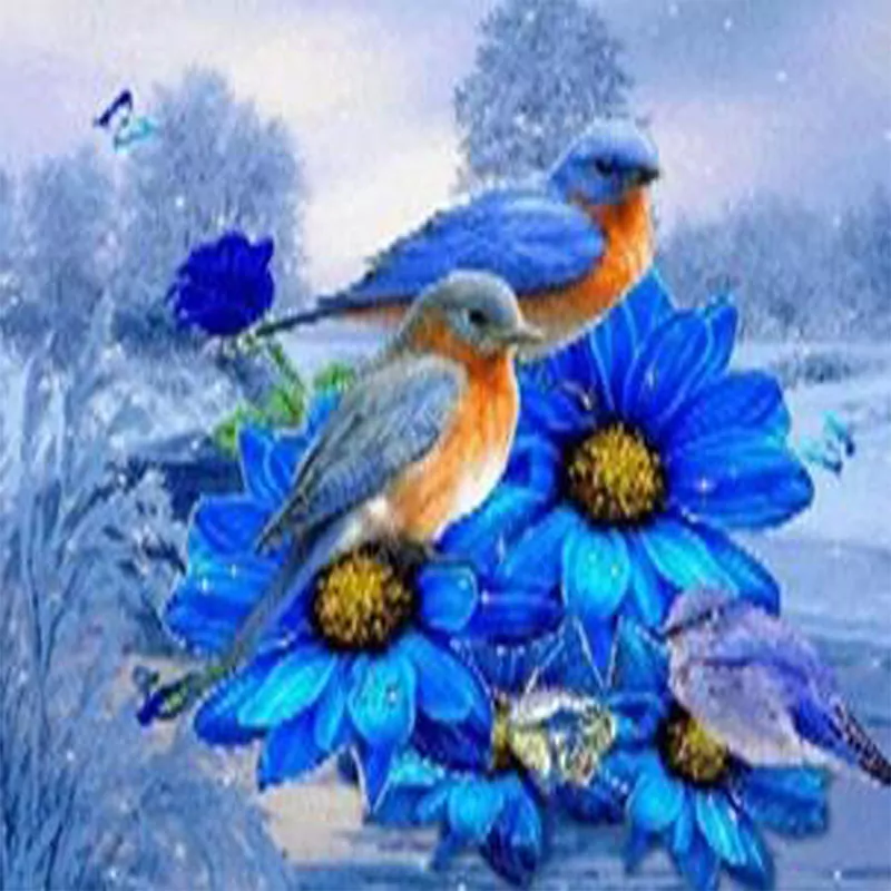 Birds on Blue Flower