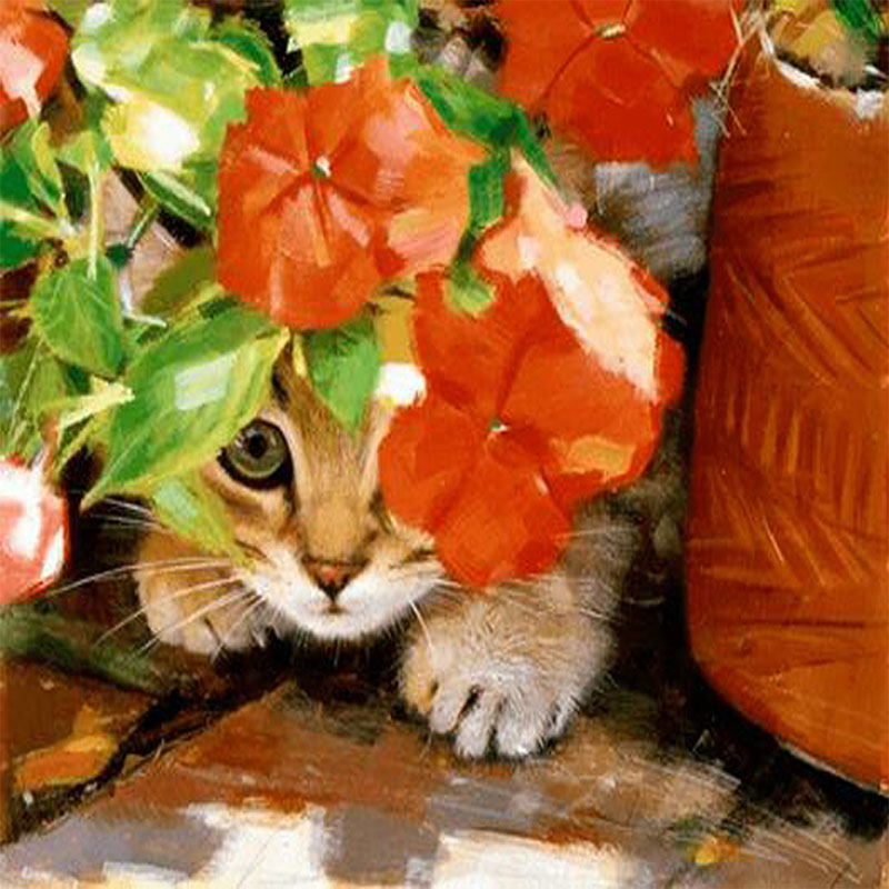 Cat under Flower