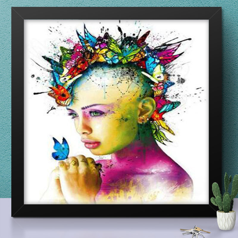 Abstract Girl And Butterflies