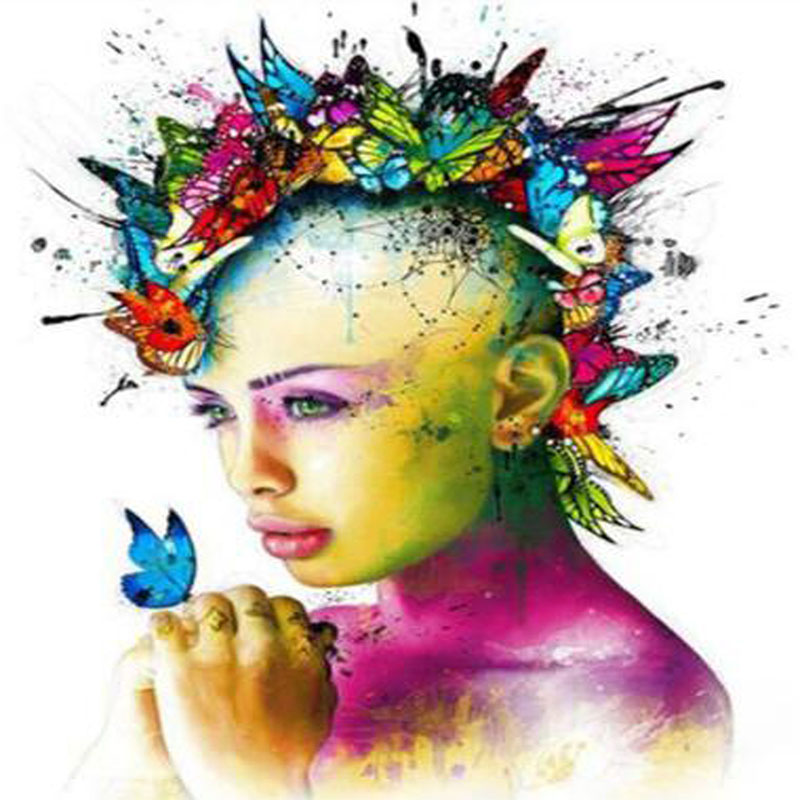 Abstract Girl And Butterflies