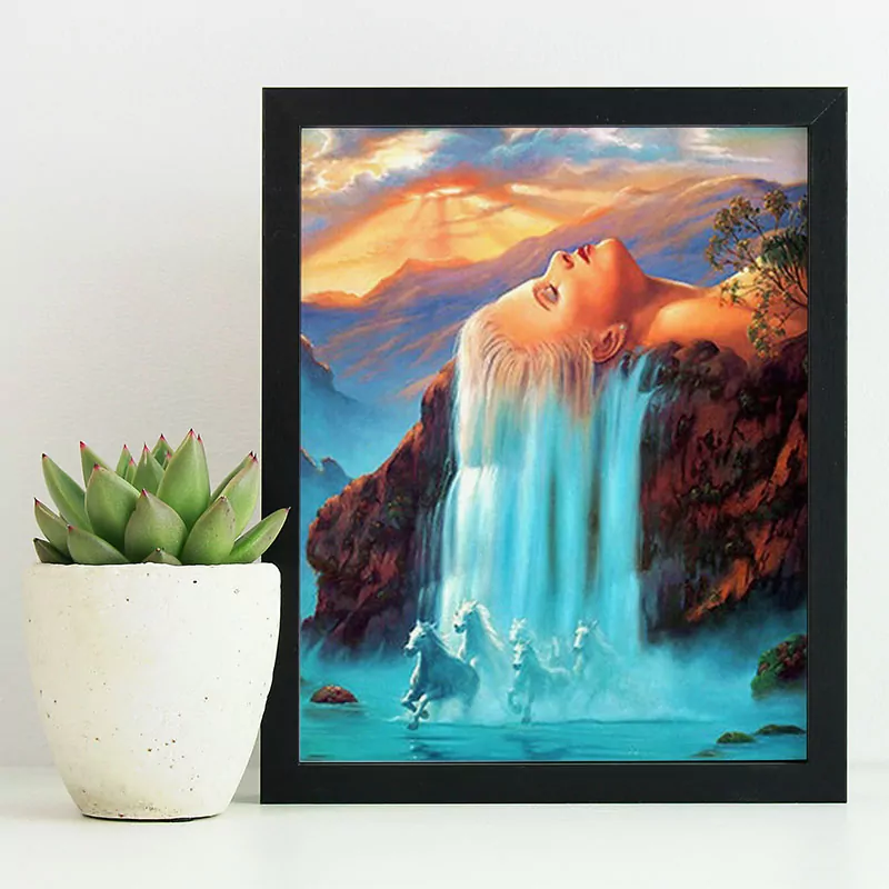 Woman and Amazing Waterfall