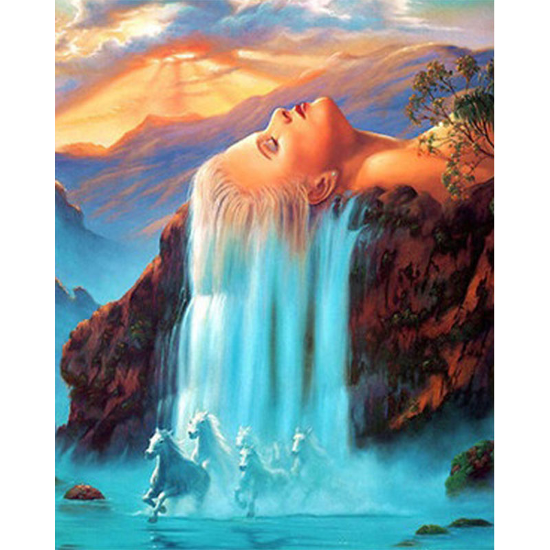 Woman and Amazing Waterfall