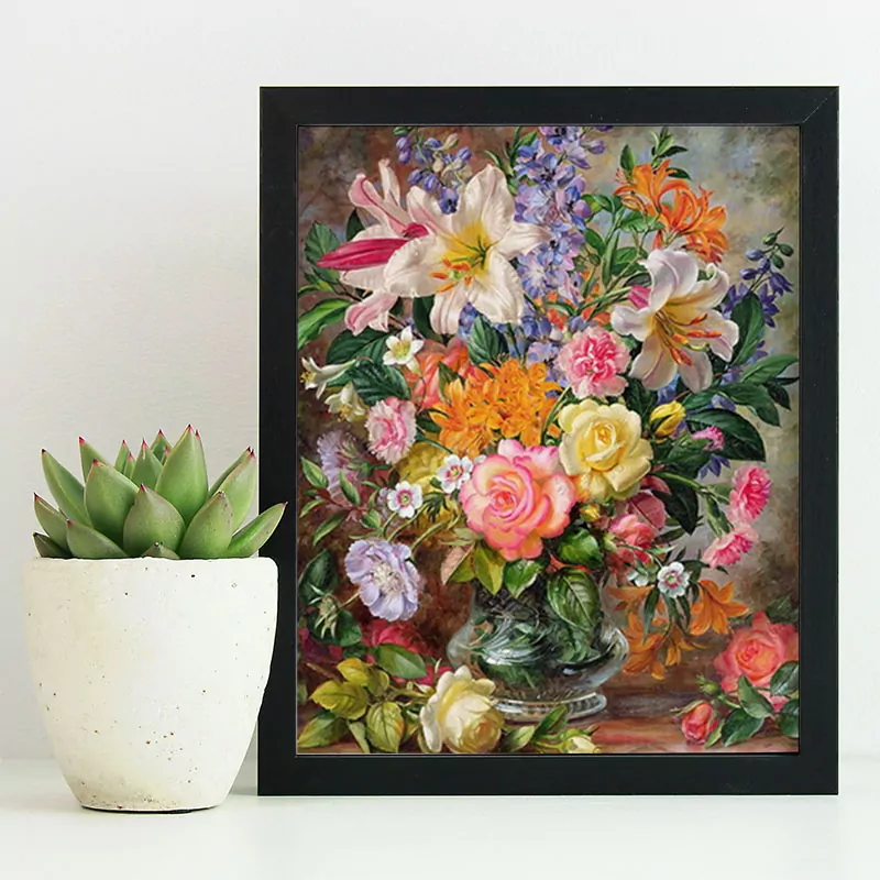 Multicolor Flowers in a Transparent Vase
