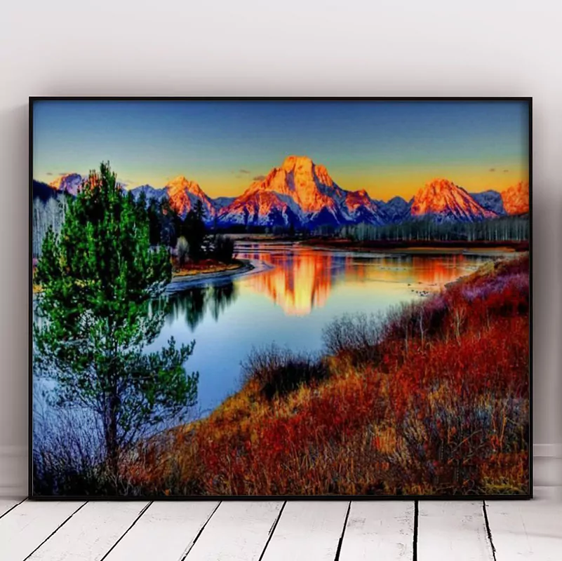Mountains with Water And Sunset