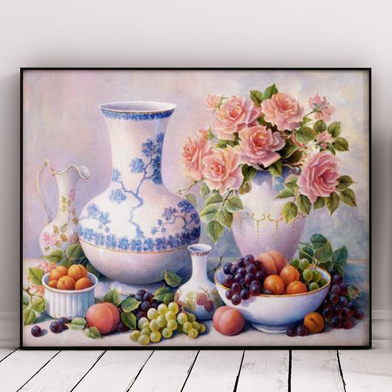 Flowers and Fruit in a Vase