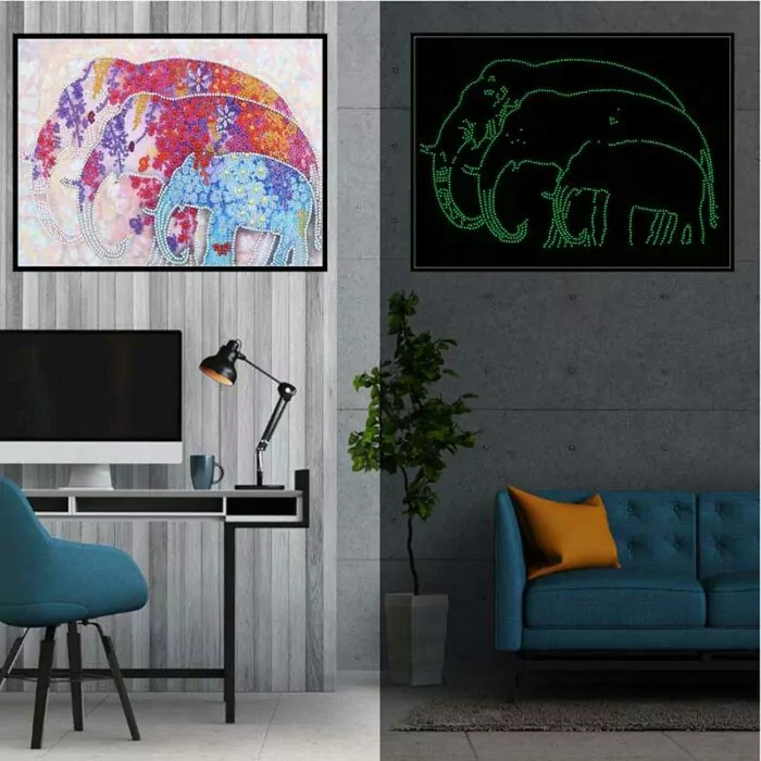 De Olifanten - Schitterende Diamanten Schilderij - Afbeelding 5