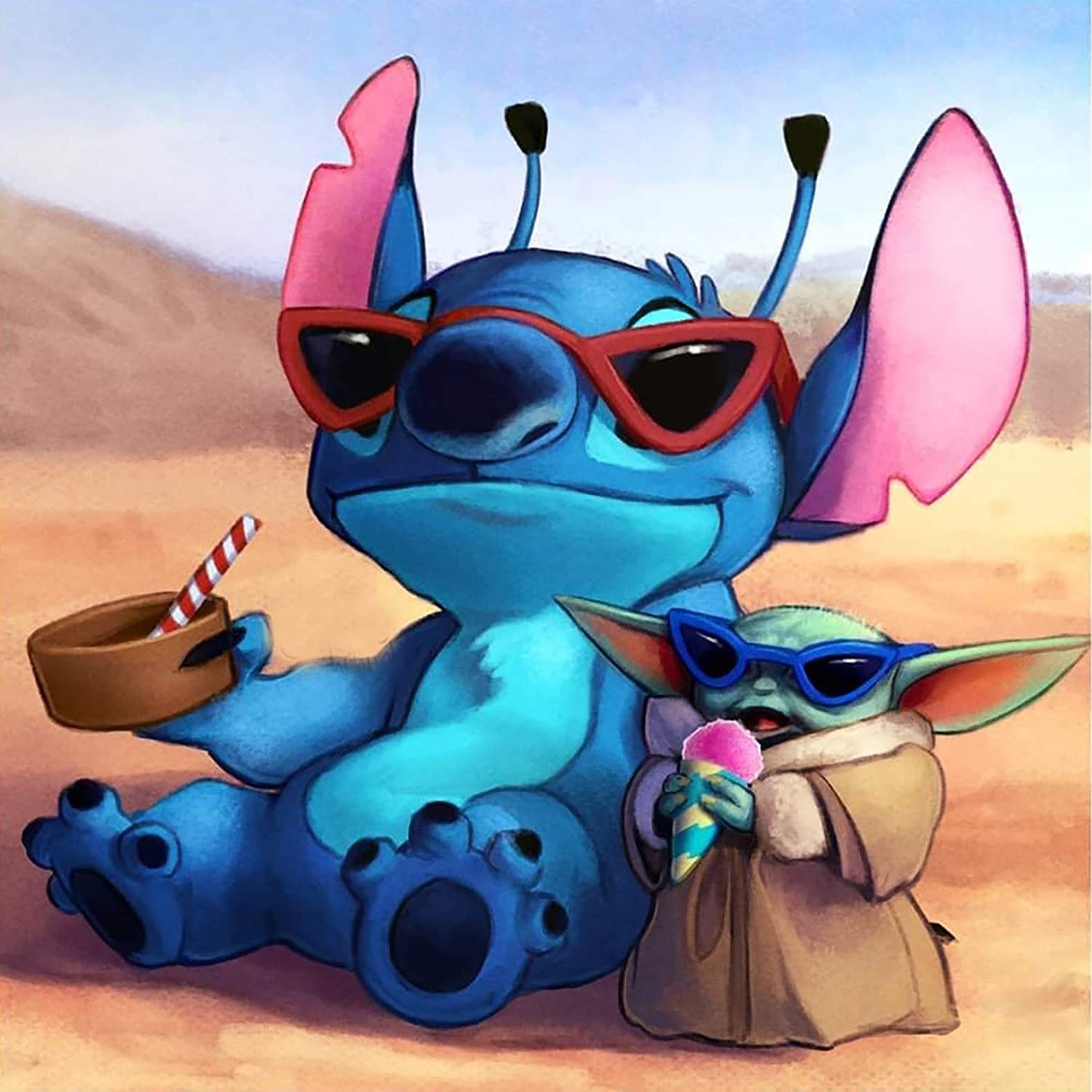 Stitch and Baby Yoda Enjoying