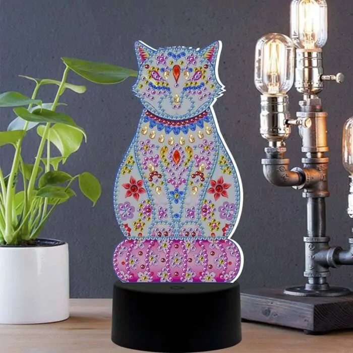 Prachtige Kat - Diamanten Schilderij Lamp - Afbeelding 3