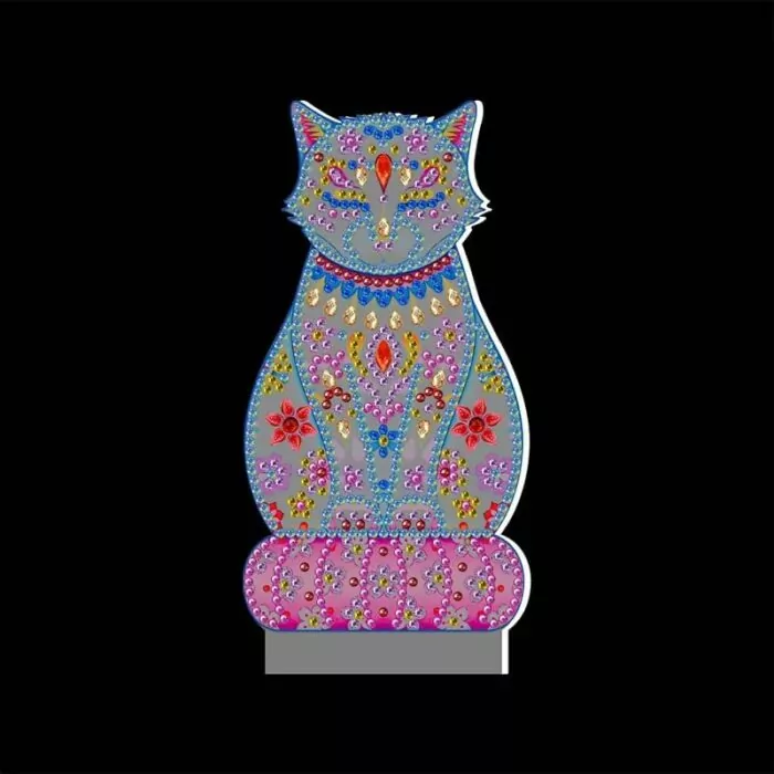 Prachtige Kat - Diamanten Schilderij Lamp - Afbeelding 5