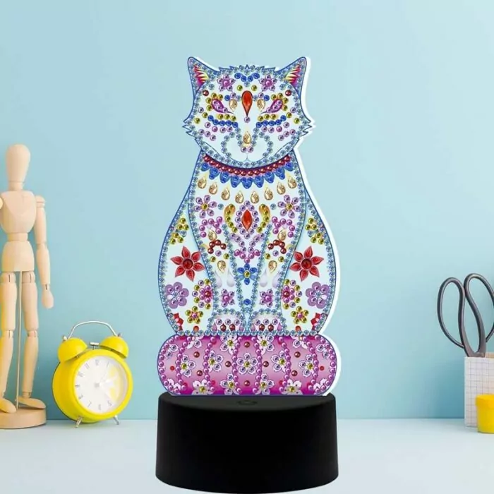 Prachtige Kat - Diamanten Schilderij Lamp - Afbeelding 4