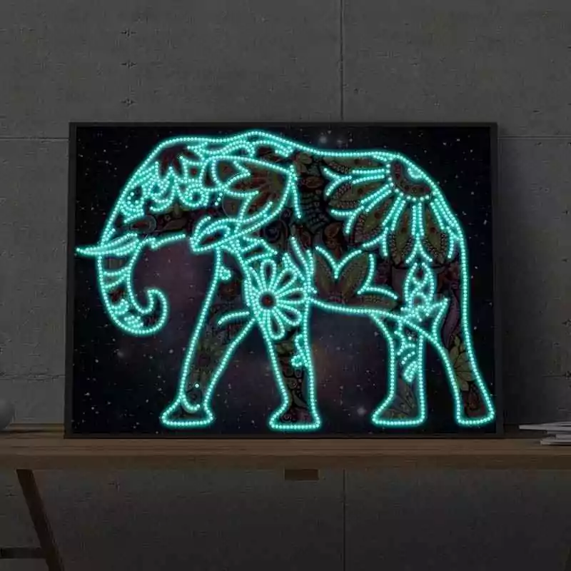 Olifant Mozaïek - Lichtgevende Diamant Schilderij - Afbeelding 2