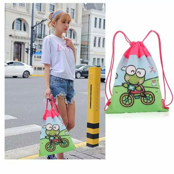 Kikker op Fiets - Diamond Art Tas - Afbeelding 6