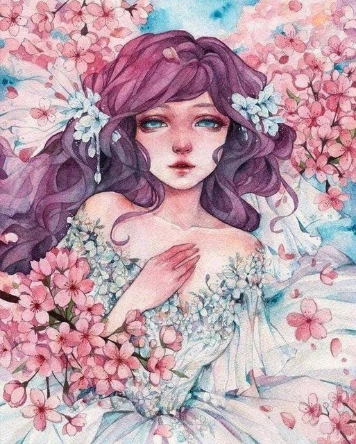 Girl and Pink Flowers