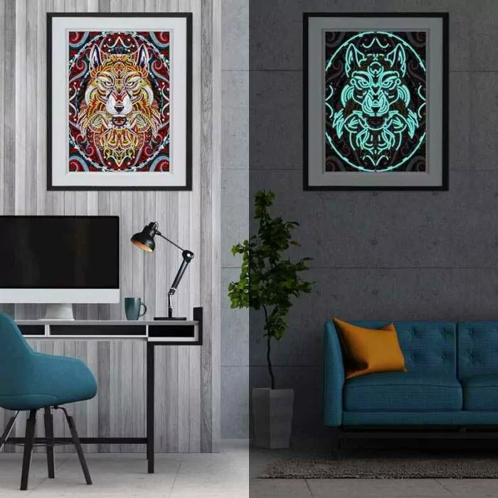 Lichtgevende Wolf Diamant Schilderij - Afbeelding 7