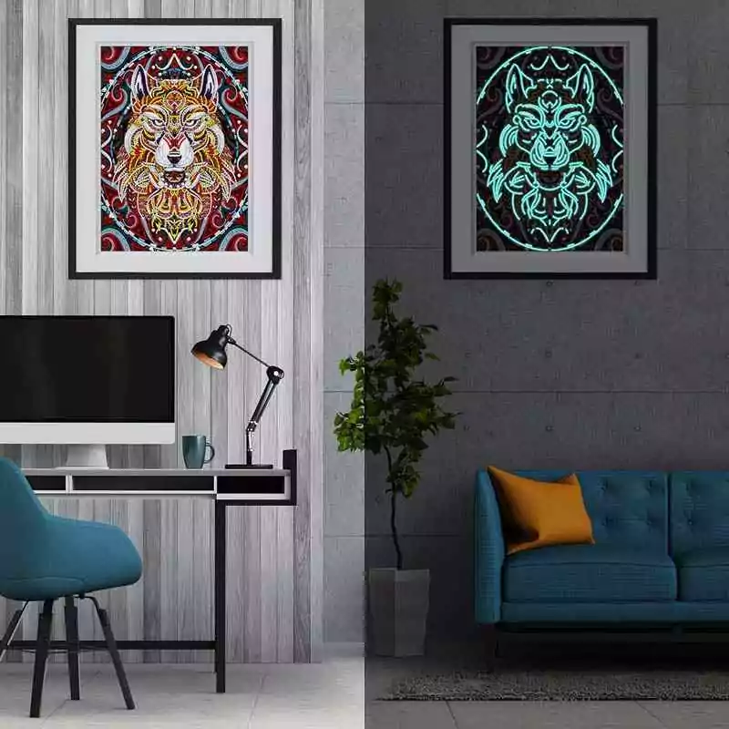 Lichtgevende Wolf Diamant Schilderij - Afbeelding 7