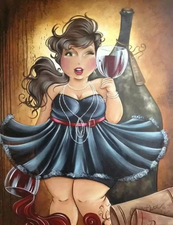 Plump woman enjoying a drink