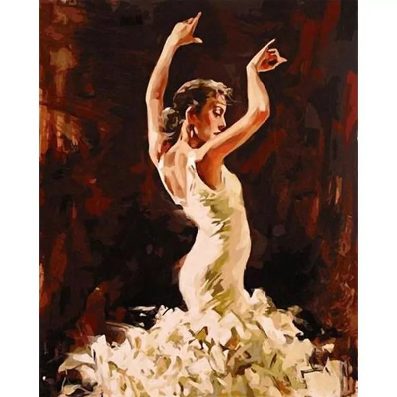 Dansende vrouw in witte jurk - Afbeelding 2